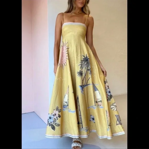 Soleil Shades Summer Sunset Maxi Dress Full A Line Lanon Cotton Long Maxi - Picture 8 of 9